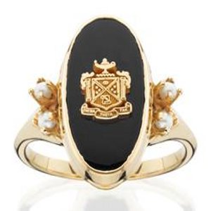 APS Ladies' Imperial Onyx Ring with 4 Pearls